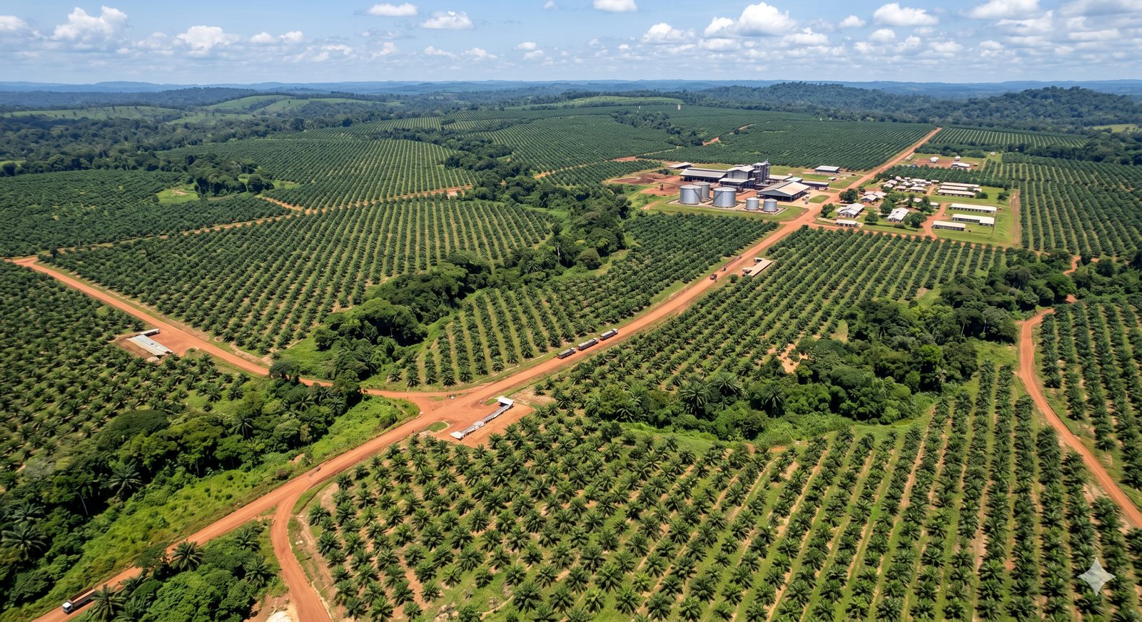 Vue aérienne d'une plantation de palmiers à huile